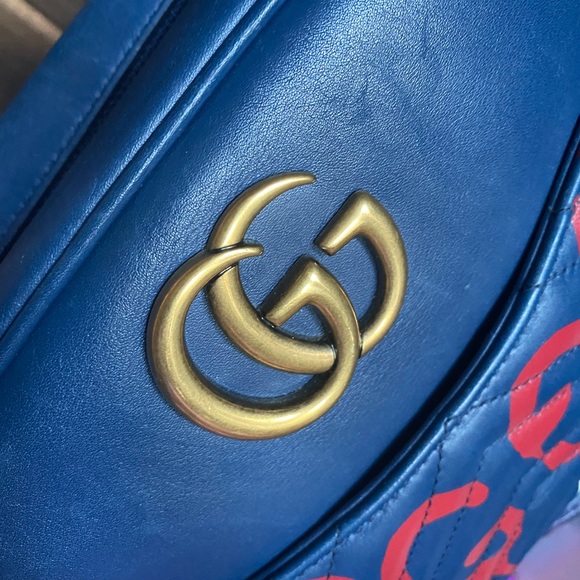 TRADED😍Gucci Rare GG Marking ghost Crossbody Chain Leather Bag Navy - Picture 4 of 14
